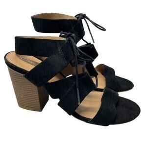 Merona Black Harriet Lace Up Stacked Heel Sandal Size 9.5